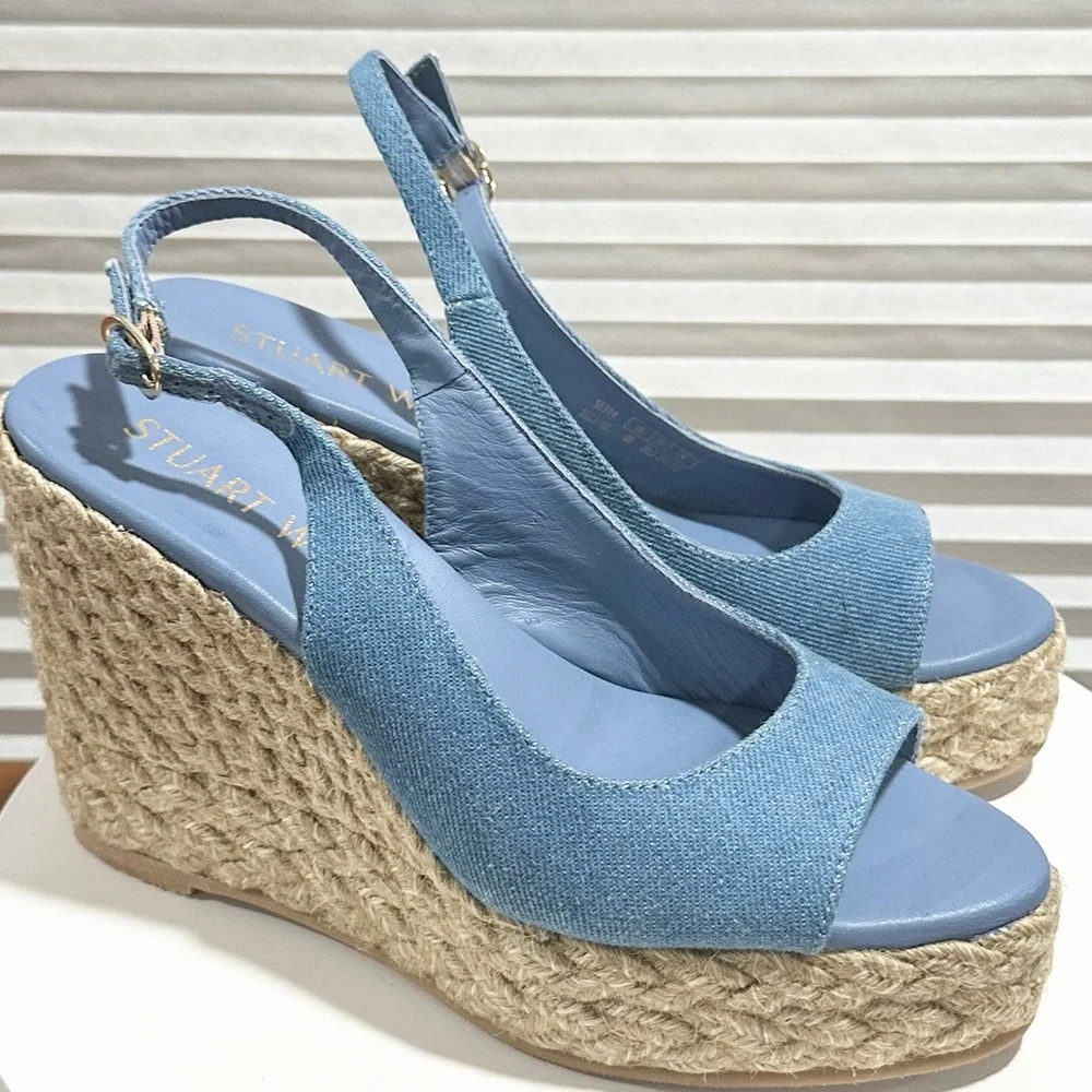 🌹STUART WEITZMAN🌹 Peep Toe Espadrille Wedge Sandals Size: 8B